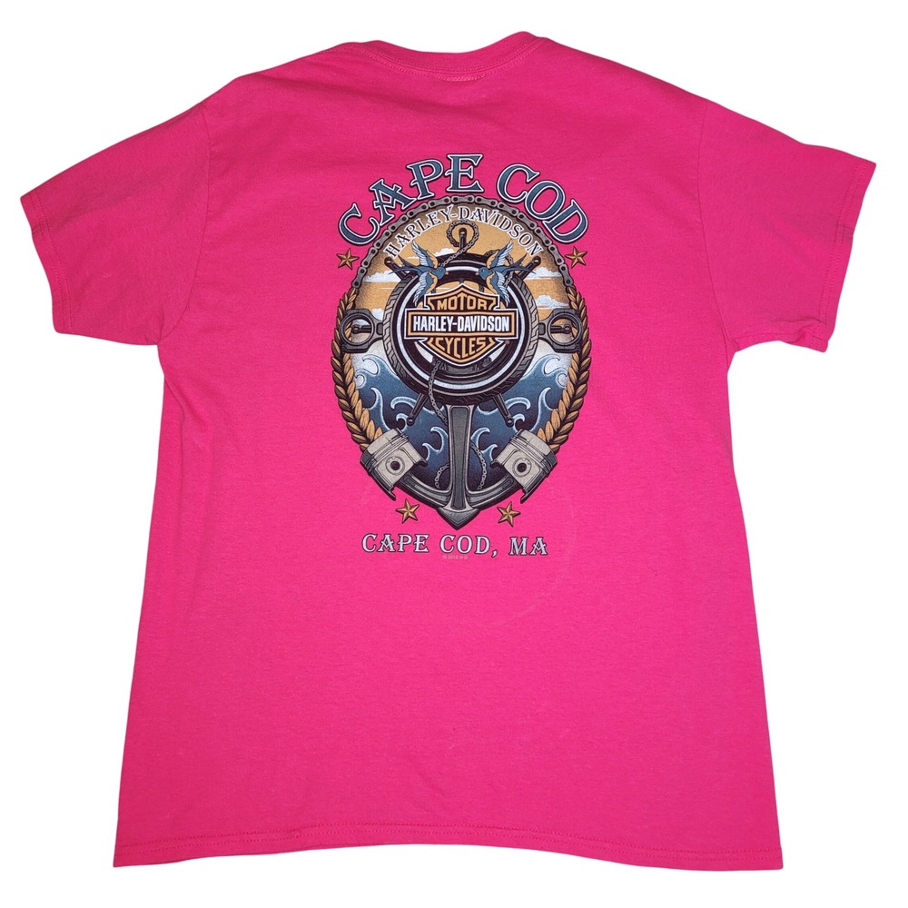 Harley-Davidson T-Shirt Women M Pink Cape Cod Bourne-Hyannis MA Graphic Tee